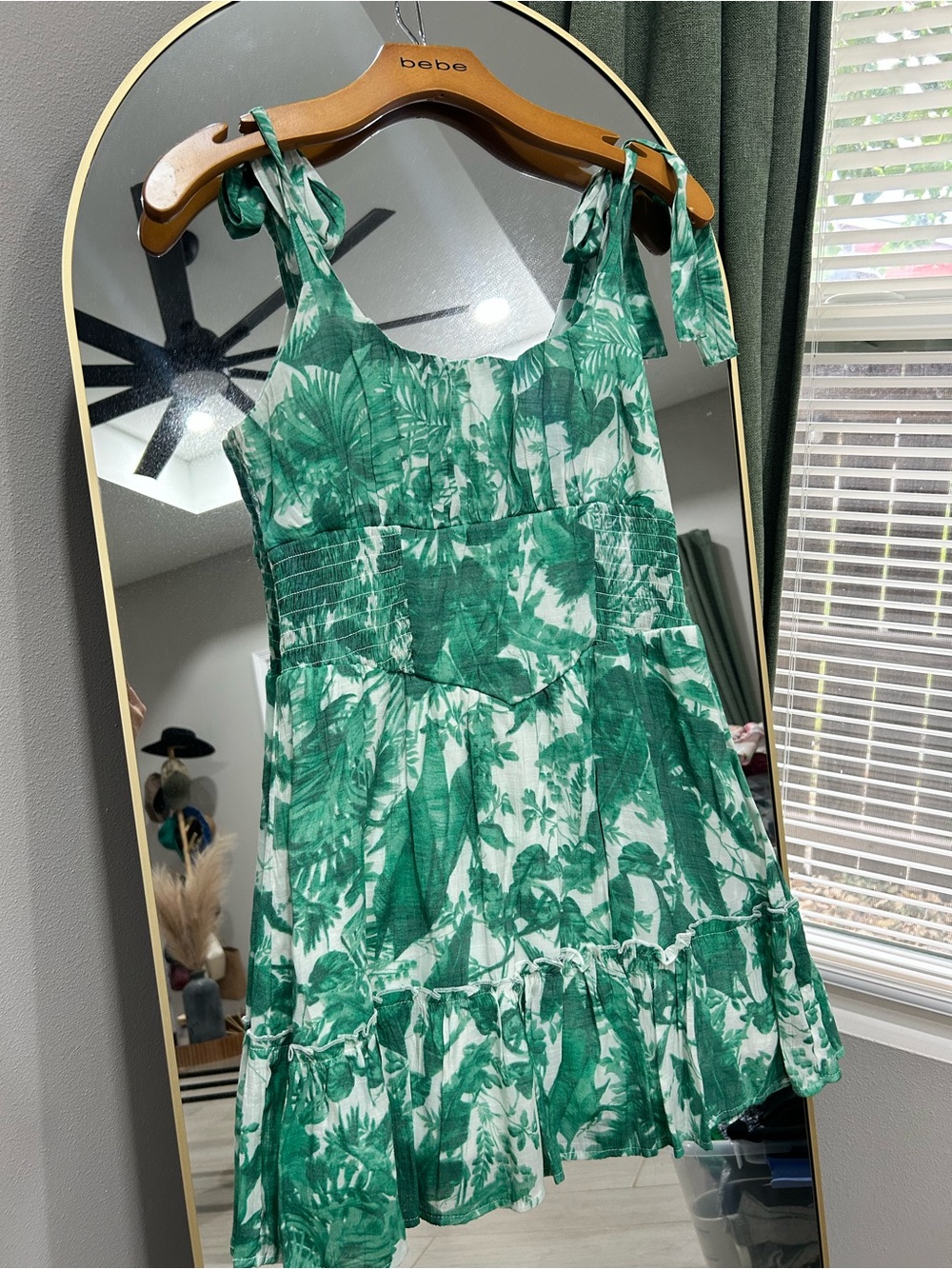 Green Tropical Tie-Strap Mini Dress